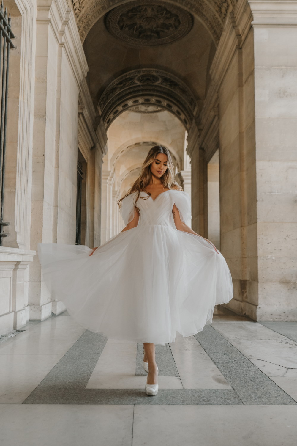 robe de mariee courte en tulle de soie